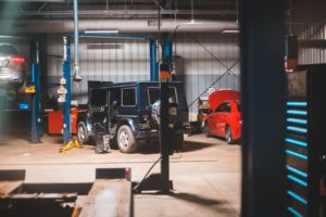 a truck parked in a warehouse