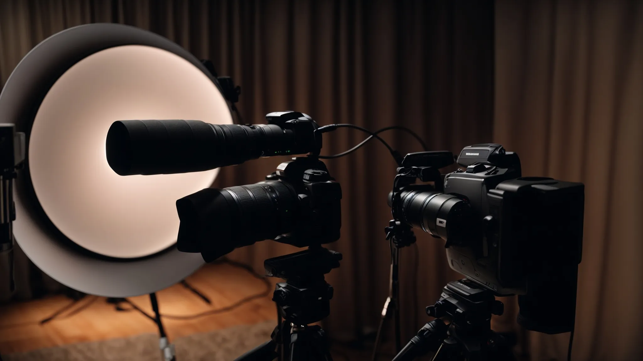 a professional streaming setup adorned with a ring light, a quality microphone on an adjustable stand, and a high-definition camera mounted on a durable tripod, bathed in the soft, enhancing glow of softbox lights.