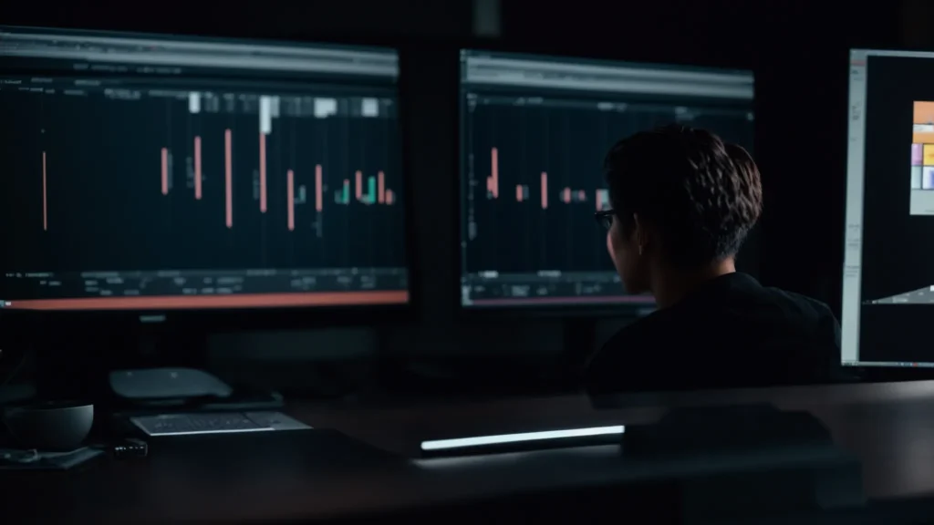 a person sits in front of a computer screen, adjusting the color settings on a video editing software interface.