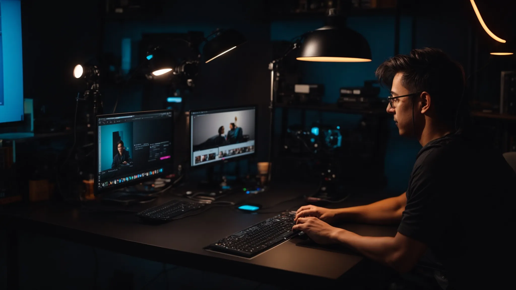 a creator engaging with a vibrant live chat on their streaming setup, surrounded by professional lighting and a high-quality camera.