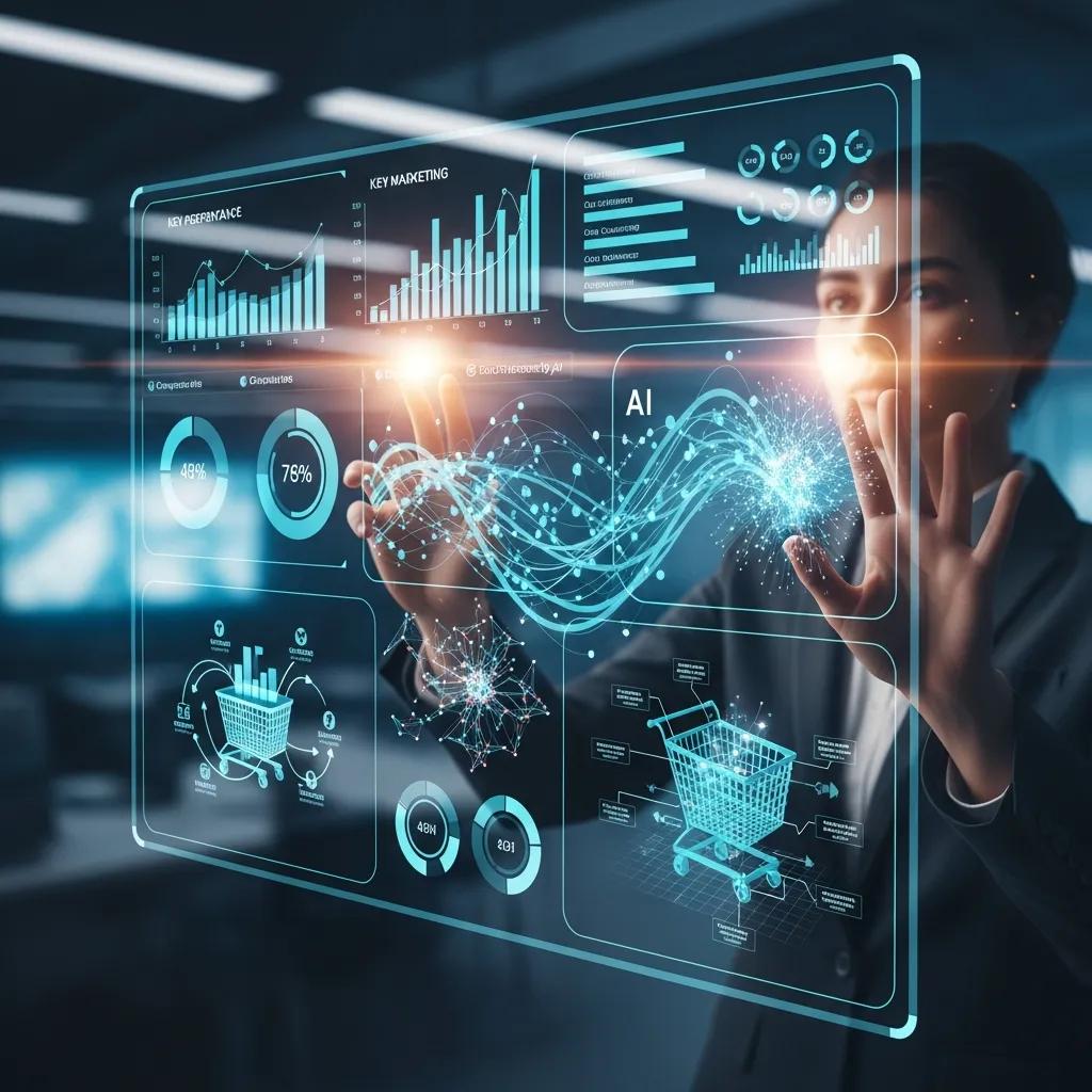 Futuristic AI technology transforming digital marketing with data analytics and insights