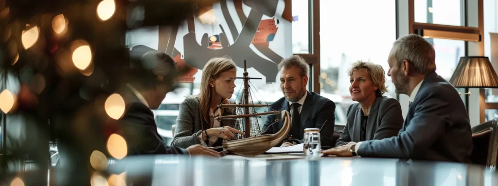a group of professionals are engaged in a lively discussion surrounded by legal documents and a large anchor symbolizing the importance of choosing the right legal path with legal rights advocates.